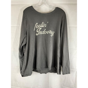 Caciquoe Graphic Long Sleeve T-Shirt "Feelin Indoorsy" Size 18/20 Charcoal Grey